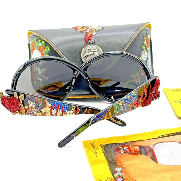 Vintage Y2K ED HARDY Sunglasses Swarovski Crystals Pinup Devil Geisha - Picture 1 of 9